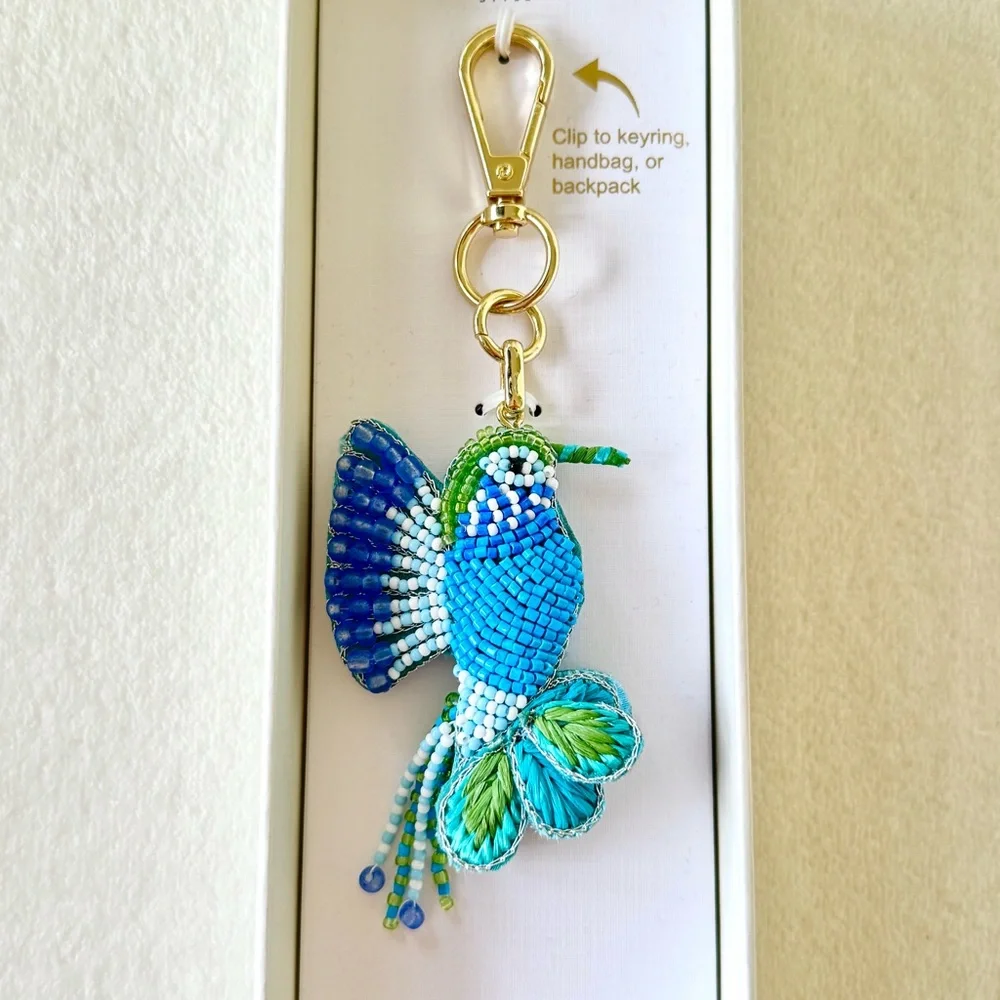 Haute Hippie Blue & Green Beaded Hummingbird Key Chain / Bag Charm